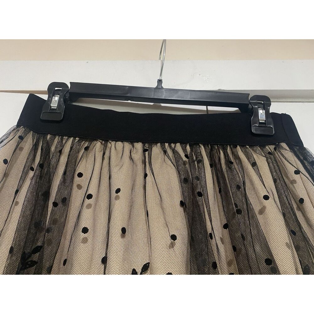 Metro Wear Skirt Black Mesh Floral Overlay Tan Lining Sz PS Elastic Waist 28 - Picture 9 of 14